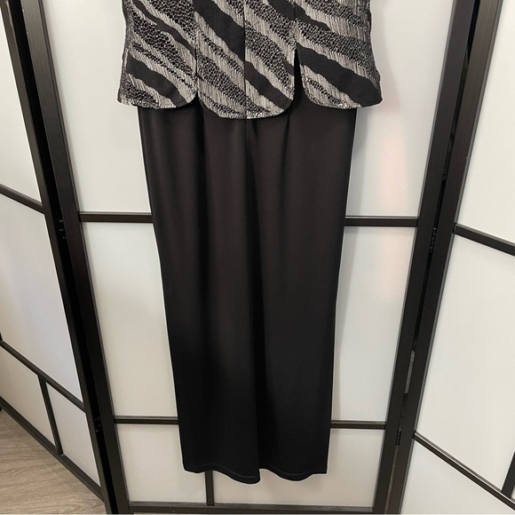 Vintage Joseph Ribkoff Couture Silver & Black Sparkle Striped Aline Evening Gown - Picture 3 of 16